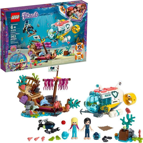 Brick-built ocean rescue scene with dolphin figures