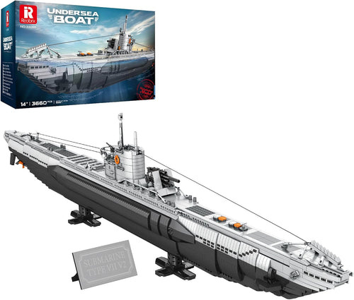 Long brick-built WWII submarine on a display stand