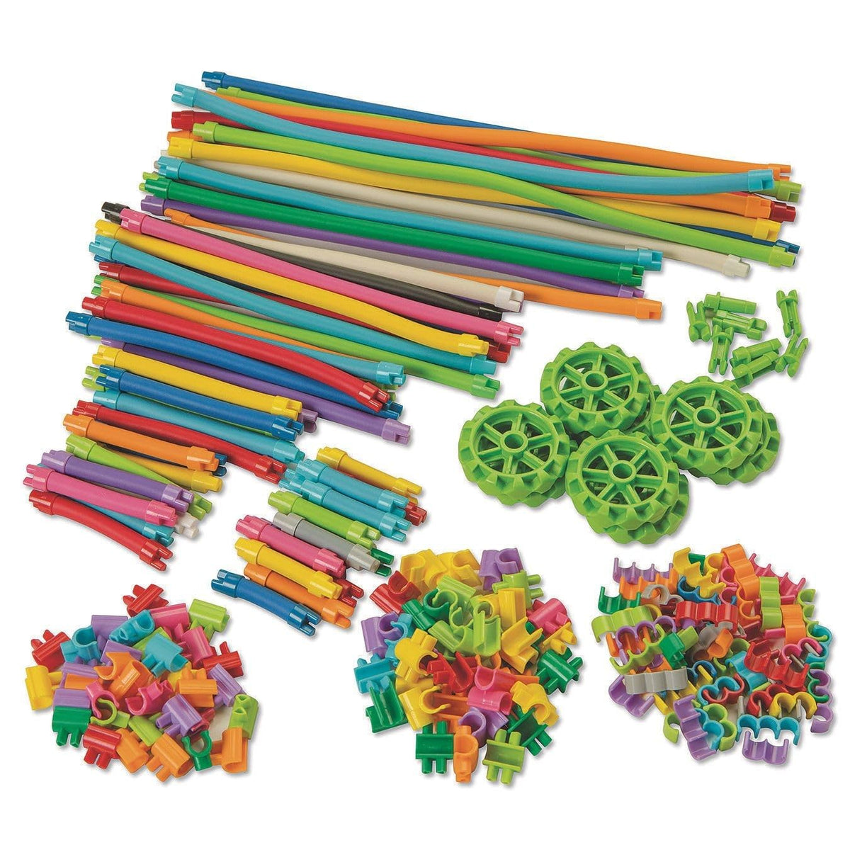 Colorful wands built from plastic tubes and star-shaped connectors