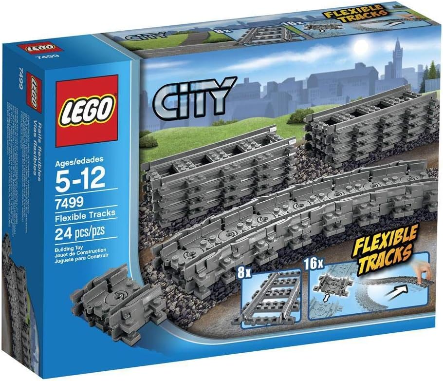 Straight and flexible brick train tracks curving around an obstacle