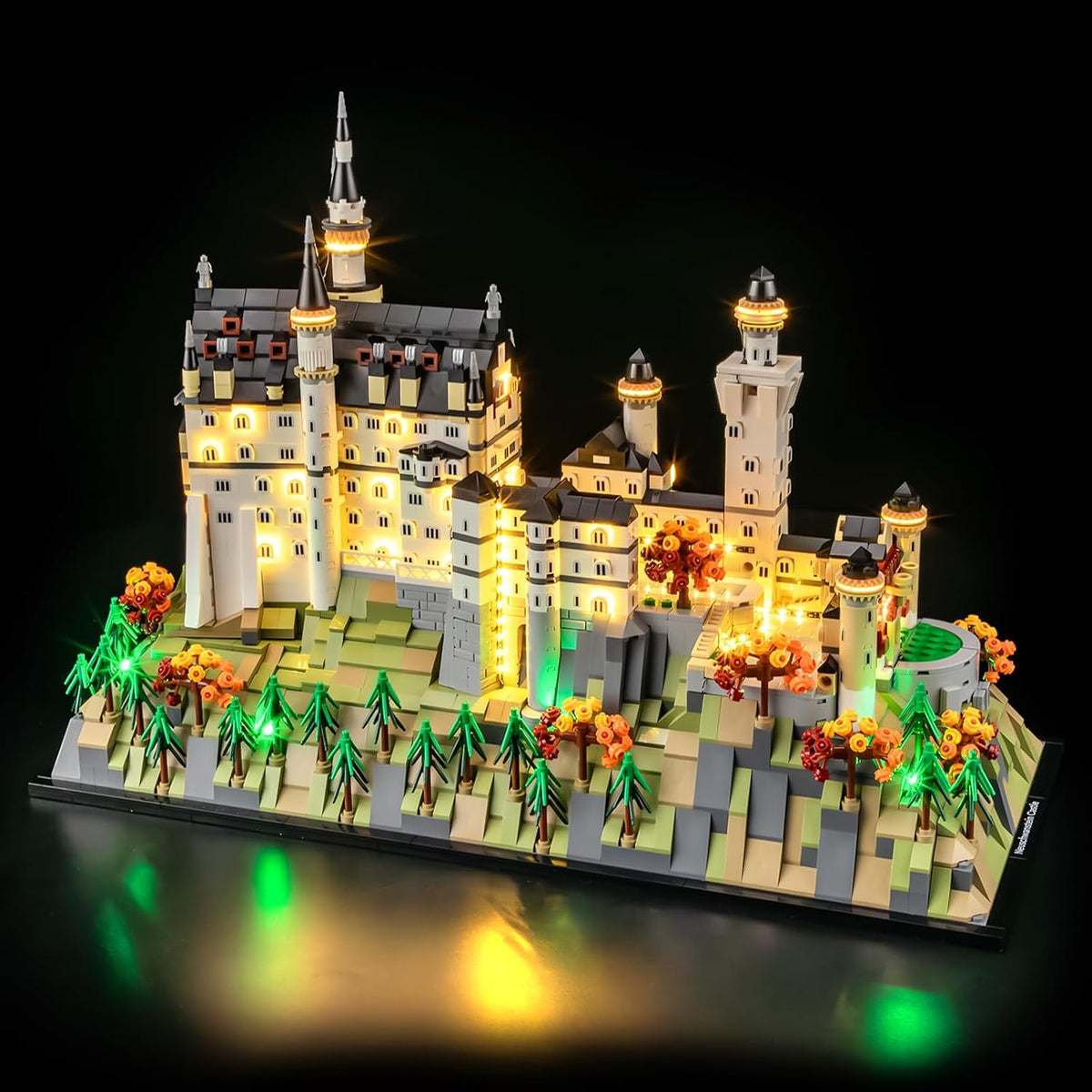 Neuschwanstein Castle brick model lit with an LED light kit