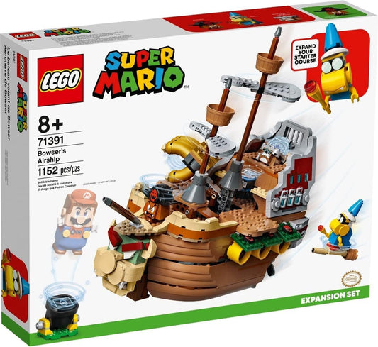 Brick-built dark airship with cannons, mast and three small game figures