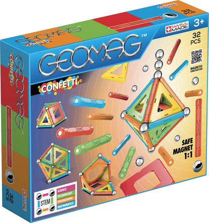 Colorful magnetic sticks and silver balls built into a 3D frame – view 2