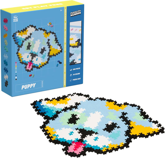 Flat puppy mosaic made from small interlocking building pieces