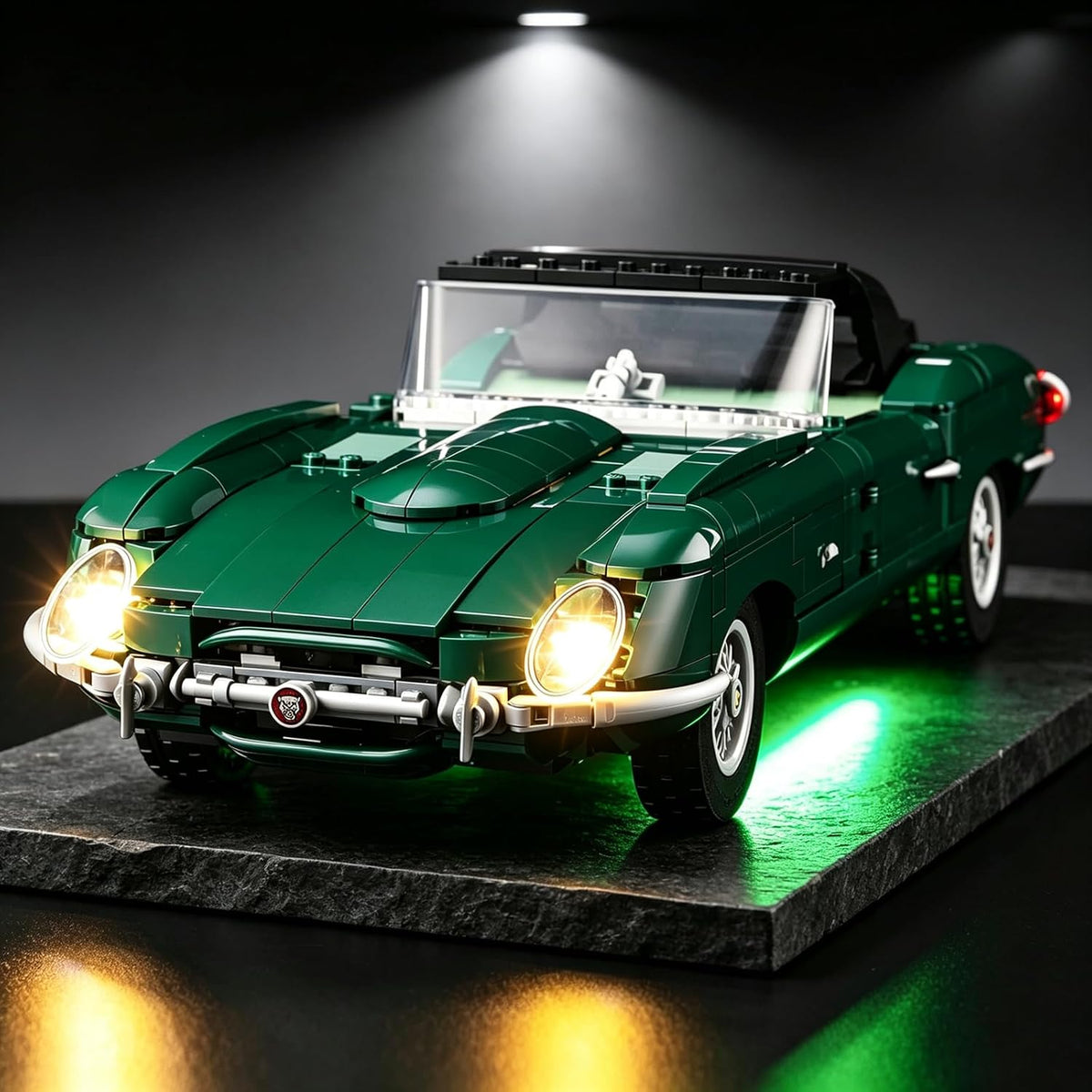 Brick-built endurance racing hypercar with glowing LED headlights and light strips – view 3