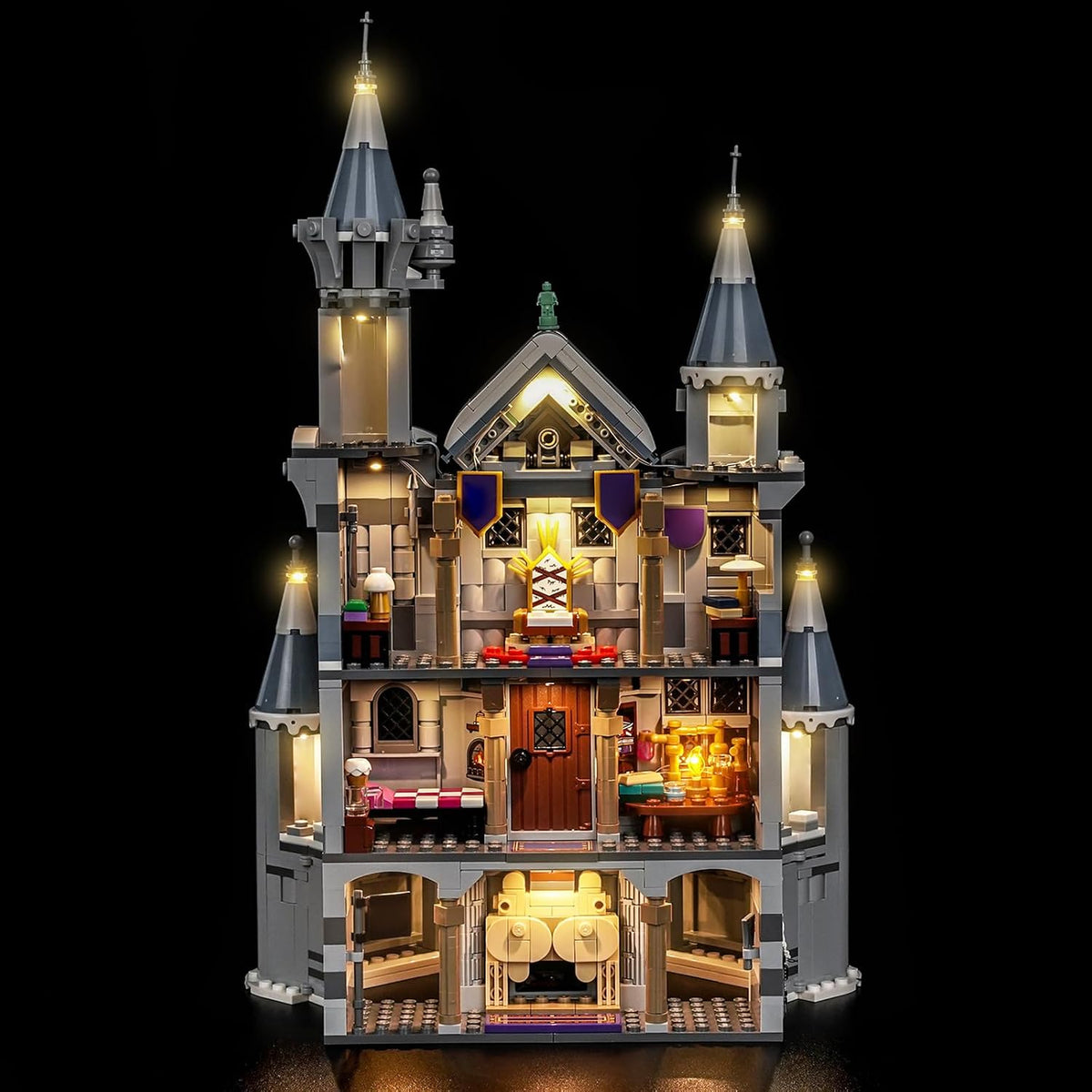 Warm white LED light kit with remote control for a snowy castle brick model – view 2