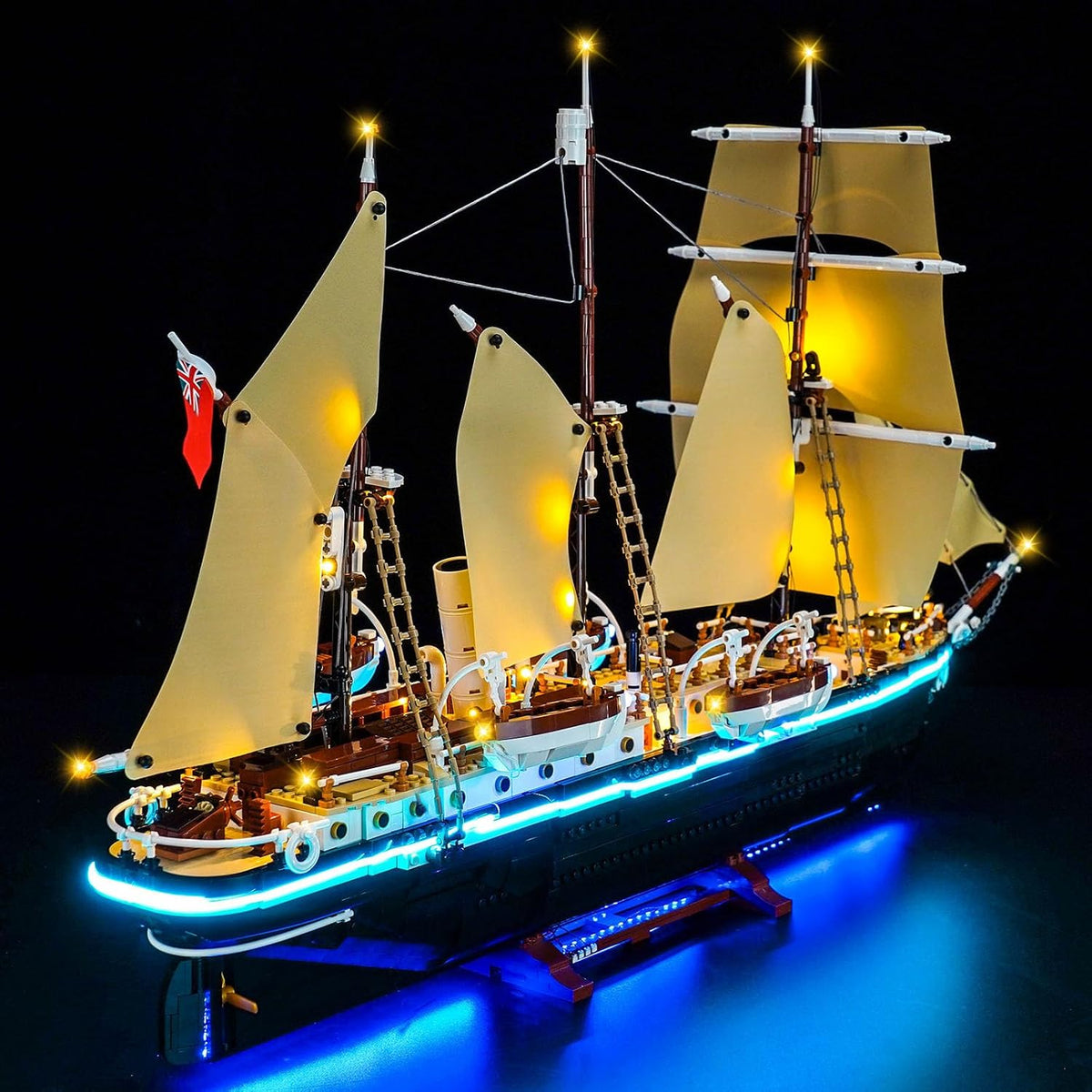Polar expedition ship brick model lit with LED lights along deck and cabins – view 2