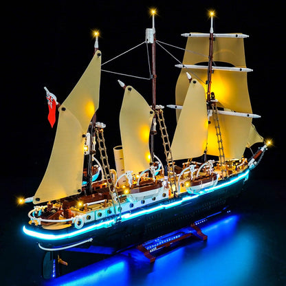 Polar expedition ship brick model lit with LED lights along deck and cabins – view 2