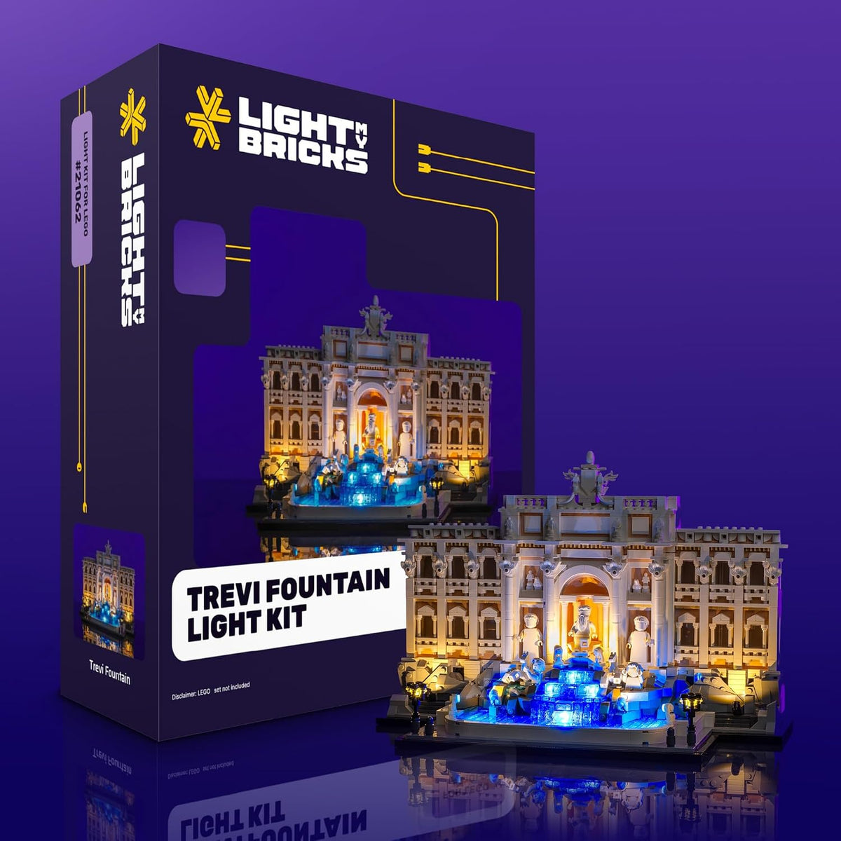 Trevi Fountain brick architecture model lit by warm LED lights