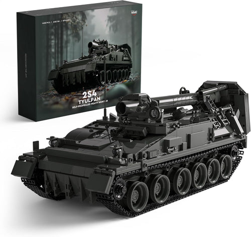Green tracked self-propelled heavy mortar brick model with raised tube