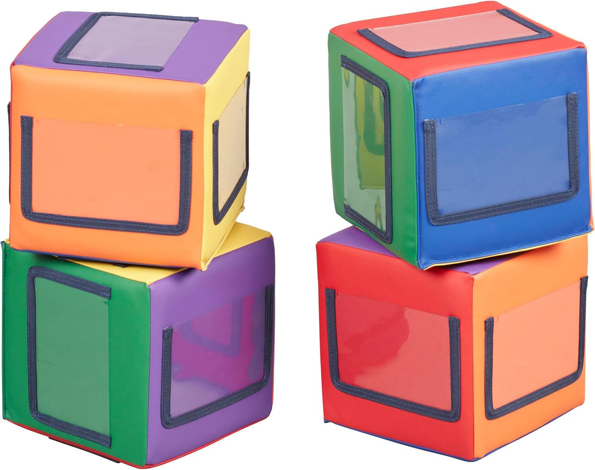 Four soft foam stacking cubes in contemporary colors – view 3