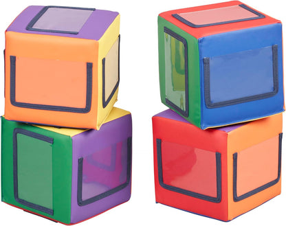 Four soft foam stacking cubes in contemporary colors – view 3