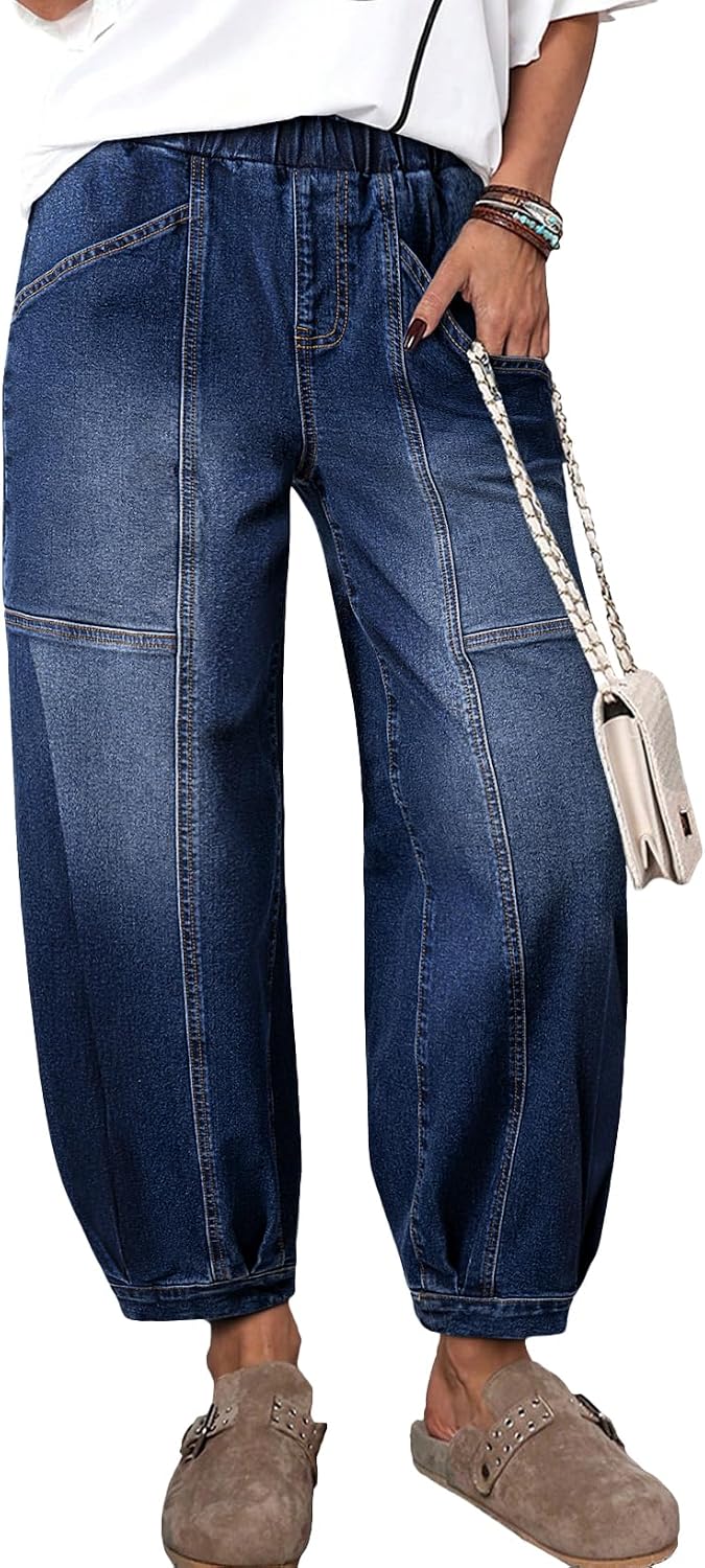 Women's High Waisted Barrel Jeans - Cropped Stretch Denim Ankle Pants for Western Weekend Outfits - 4