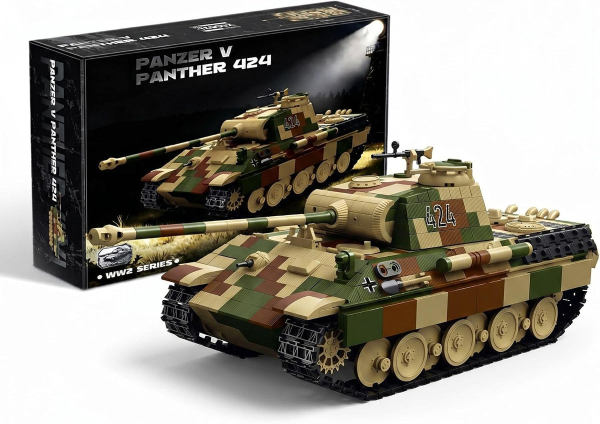 WW2 medium tank brick model with hull lifted to show the engine inside