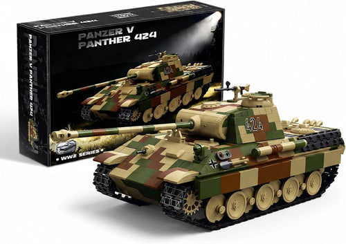 WW2 medium tank brick model with hull lifted to show the engine inside