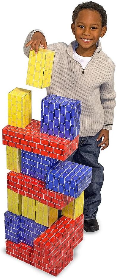 Stack of jumbo cardboard building blocks in three sizes