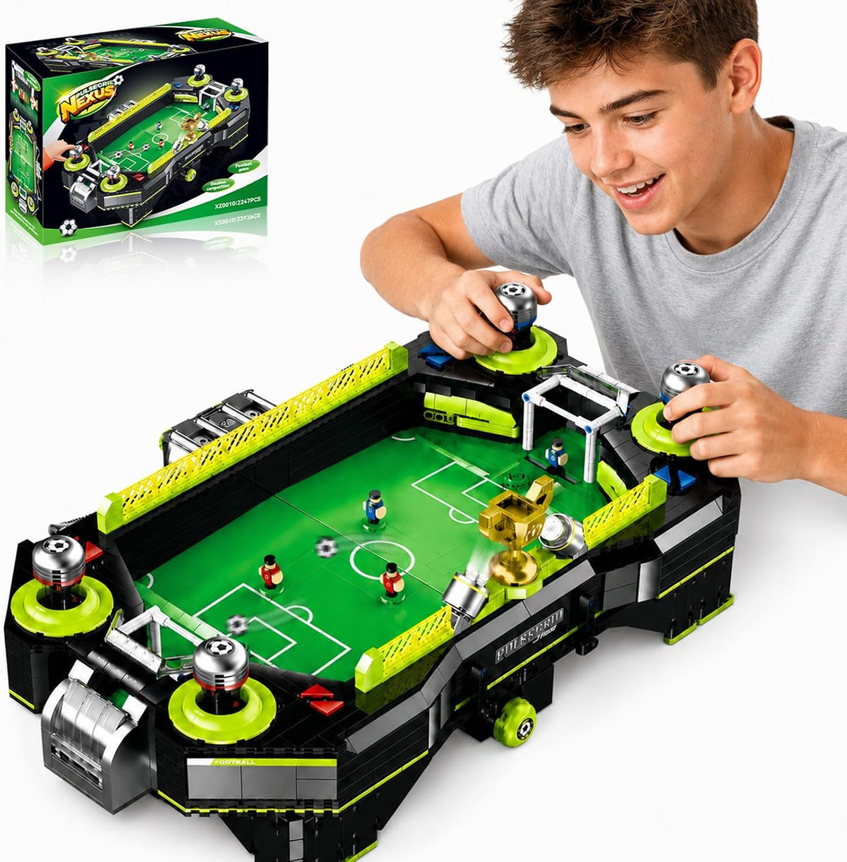 Brick-built tabletop pinball machine with flippers, ramps and arcade backboard – view 3