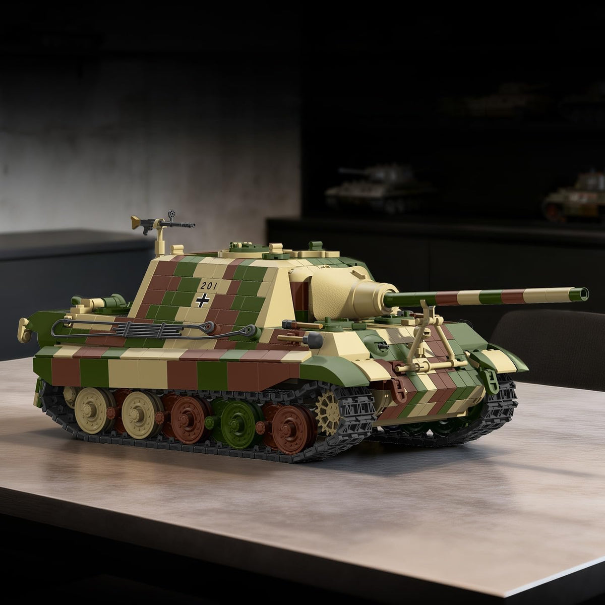 World War II heavy tank destroyer brick model with long gun barrel