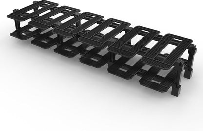 Modular racing garage display rack with small brick race cars in each bay – view 7