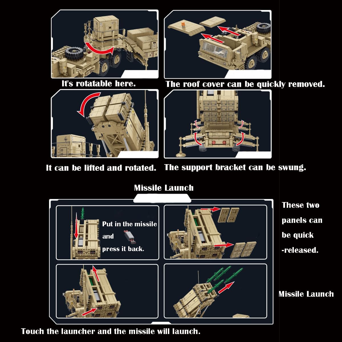 Brick-built olive military missile truck with launcher
