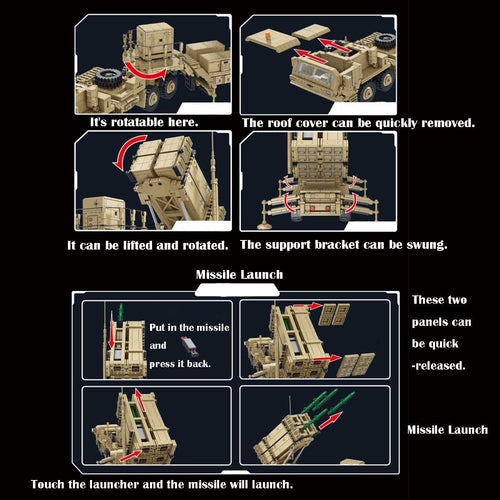 Brick-built olive military missile truck with launcher
