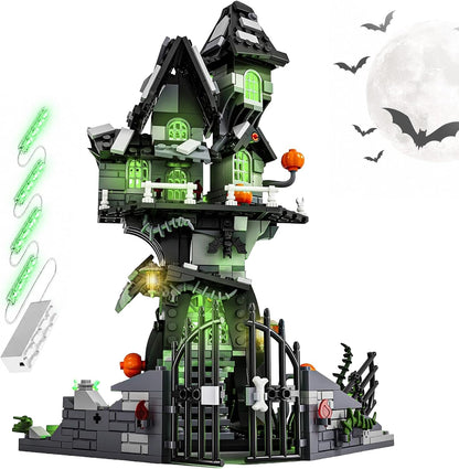 Brick-built black cat with rotatable head next to a rose bouquet in a skull vase – view 3