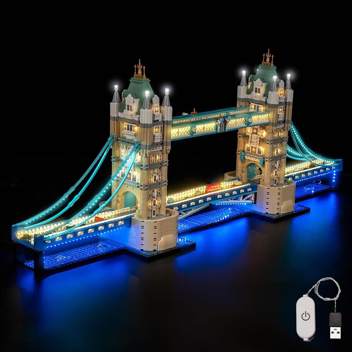 London Tower Bridge brick model illuminated by an LED light kit