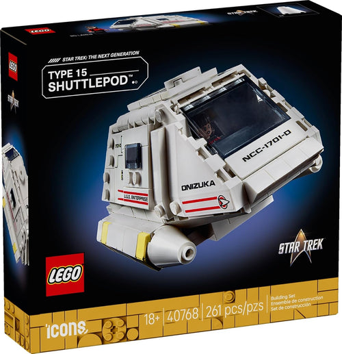 Brick-built sci-fi shuttlepod with wing doors open and a crew figure