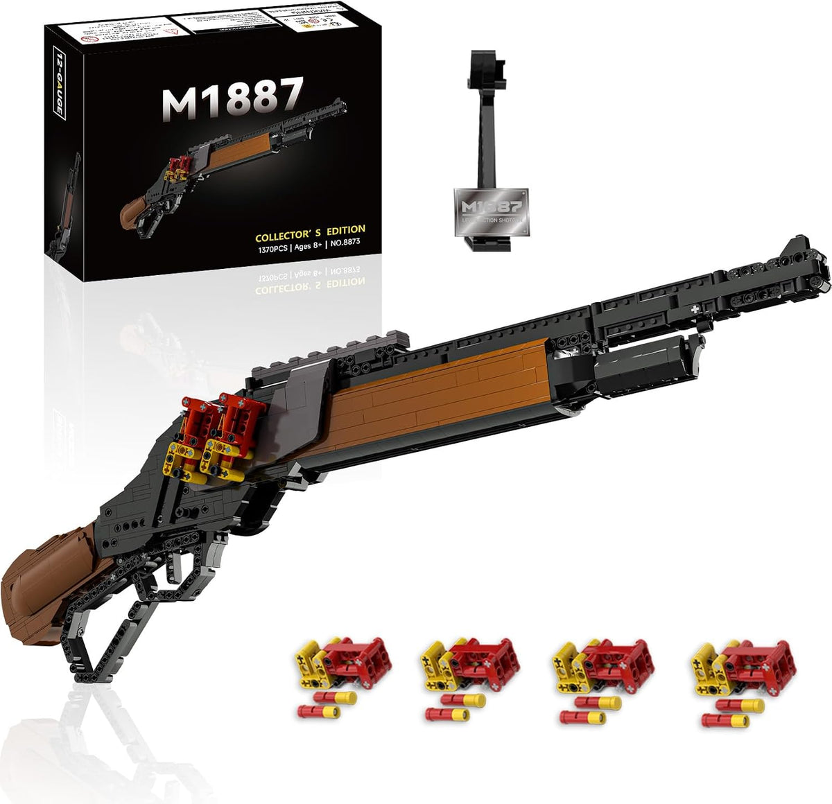 Life-size brick-built submachine gun model shown in black – view 2