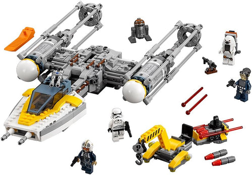 Built space bomber starfighter brick model with pilot figure in the cockpit