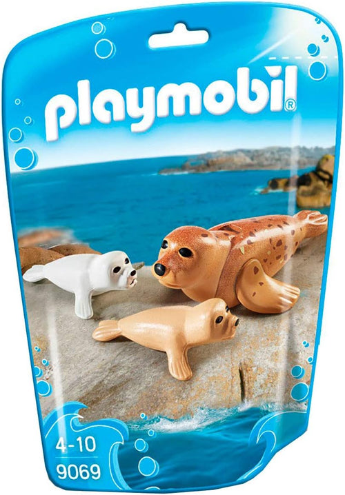 Seal figure with two small pups in a coastal play set
