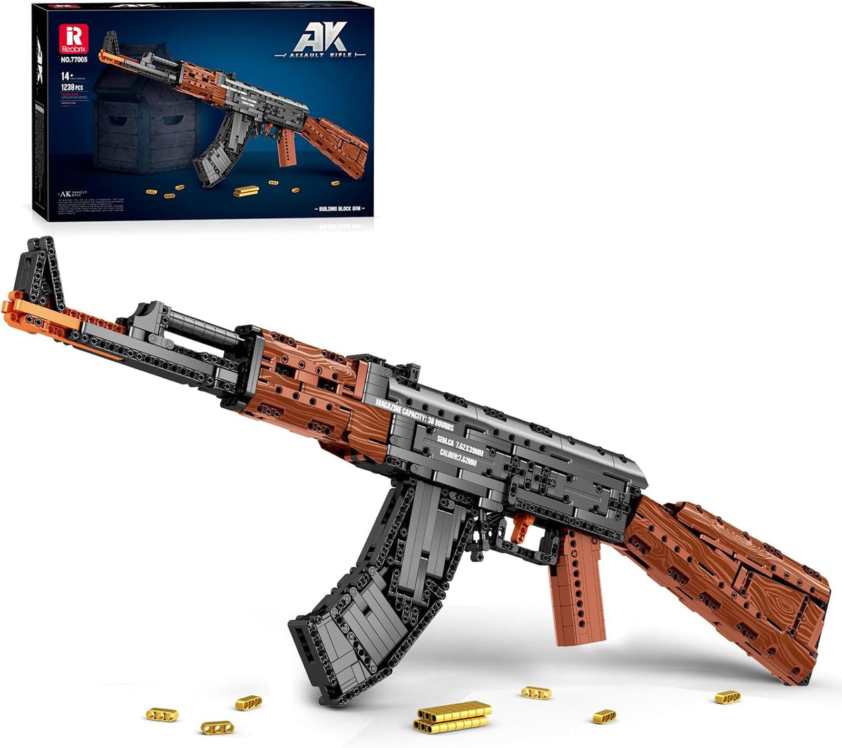 Full-size brick-built assault rifle model on display
