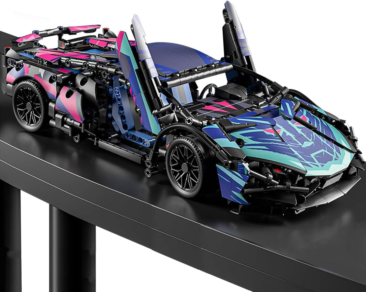 Brick-built 1:14 scale sport race car with LED headlights – view 2