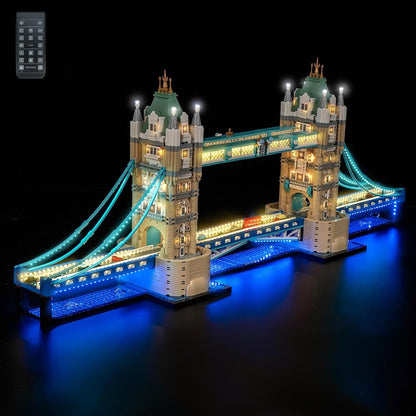 London Tower Bridge brick model illuminated by an LED light kit – view 2