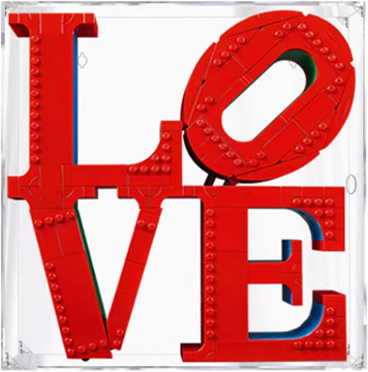 Clear acrylic case holding a red love letter sculpture brick model