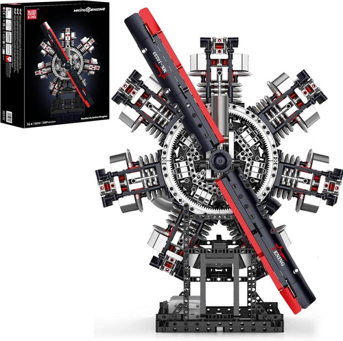 Brick radial aircraft engine with spinning propeller and exhaust pipes