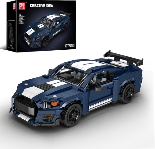 Assembled supercar brick model with front hood opened