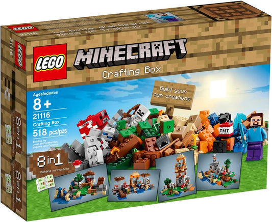 Blocky world brick scene with hero figure, skeleton and mushroom cow