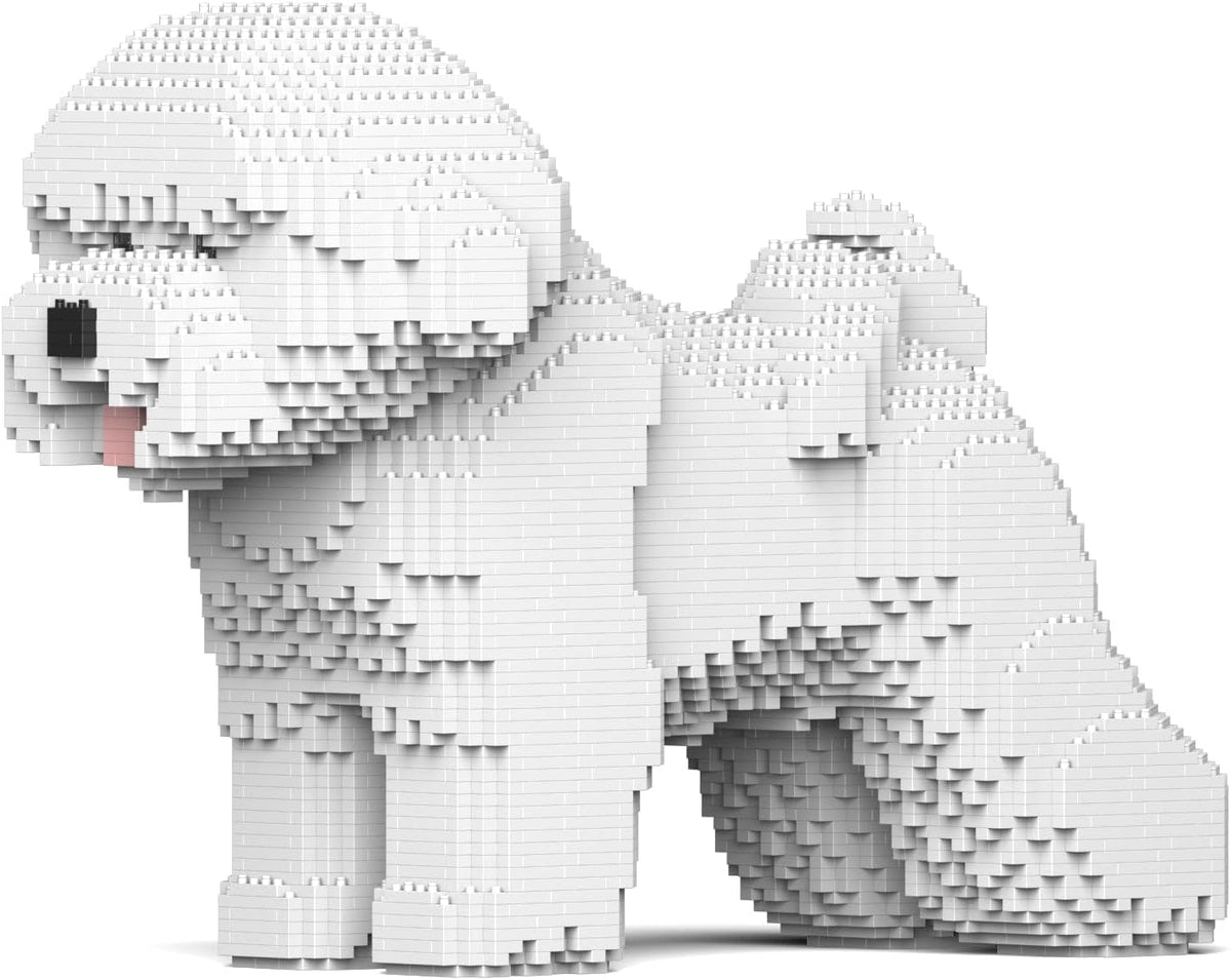 White brick-built Bichon Frise dog sculpture sitting – view 3