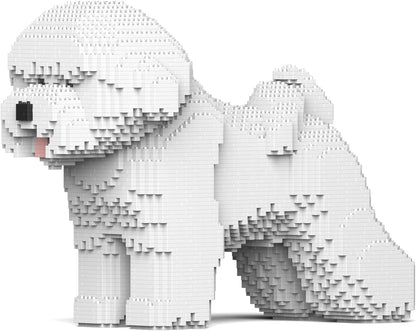 White brick-built Bichon Frise dog sculpture sitting – view 3