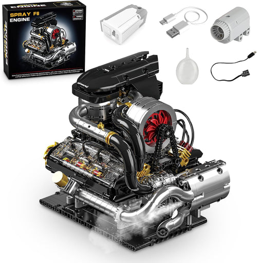 Brick flat-six boxer engine model with exposed pistons and a spray mist effect