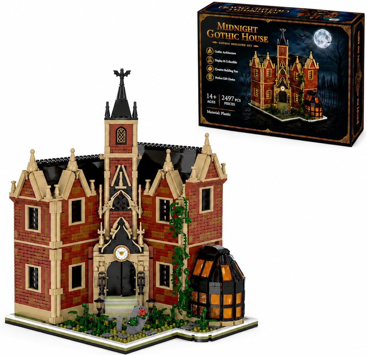 Dark haunted Halloween manor brick model