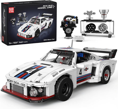 Built low sports race car brick model with detailed interior and accessories