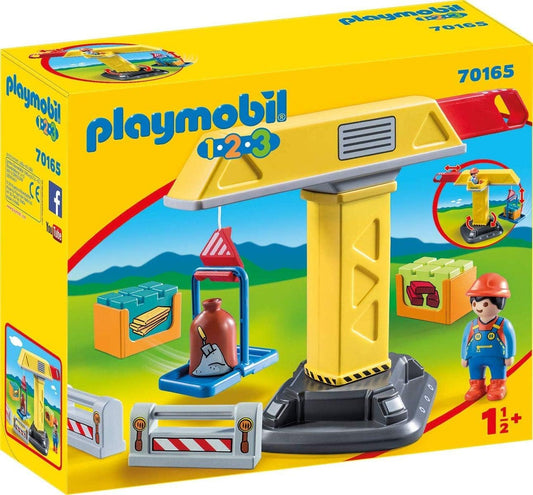 Toy construction crane play set with lifting hook