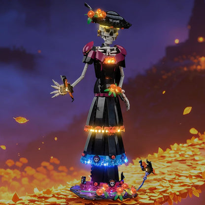 Day of the Dead Catrina brick model glowing with LED lights – view 2
