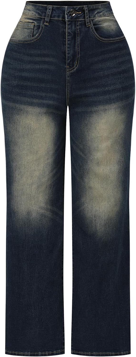 Women's High Waisted Wide Leg Jeans - Distressed Stretch Denim in Fourteen Washes for Casual Days - 6