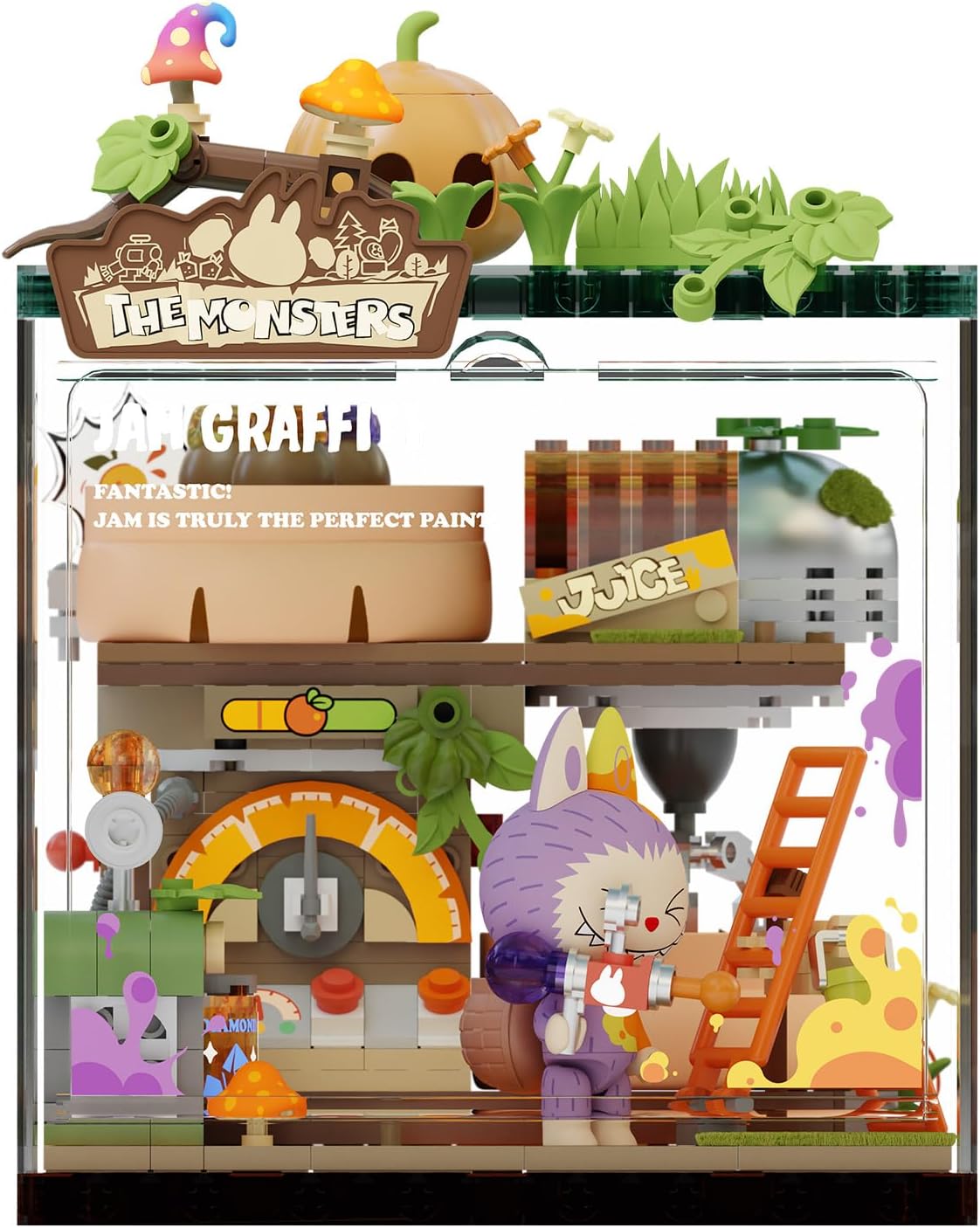 Mini brick scene with a long-eared toothy forest creature at its secret base – view 2