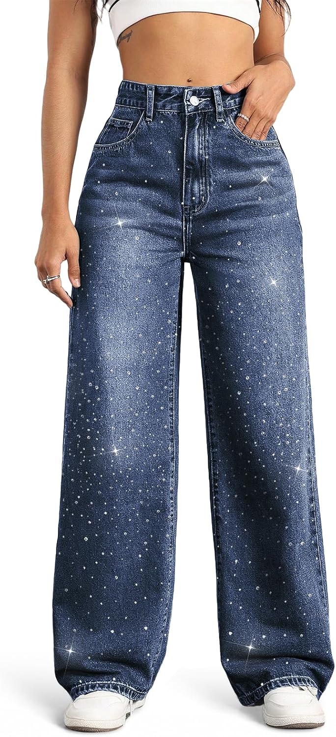 Women's High Rise Straight Leg Jeans - Baggy Boyfriend Denim with Five Pockets for Casual Wear - Beige (8)