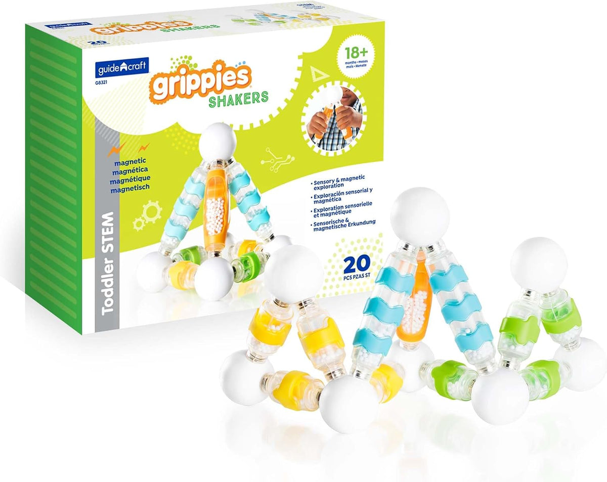 Colorful soft-grip magnetic building pieces connected into a small tower – view 6