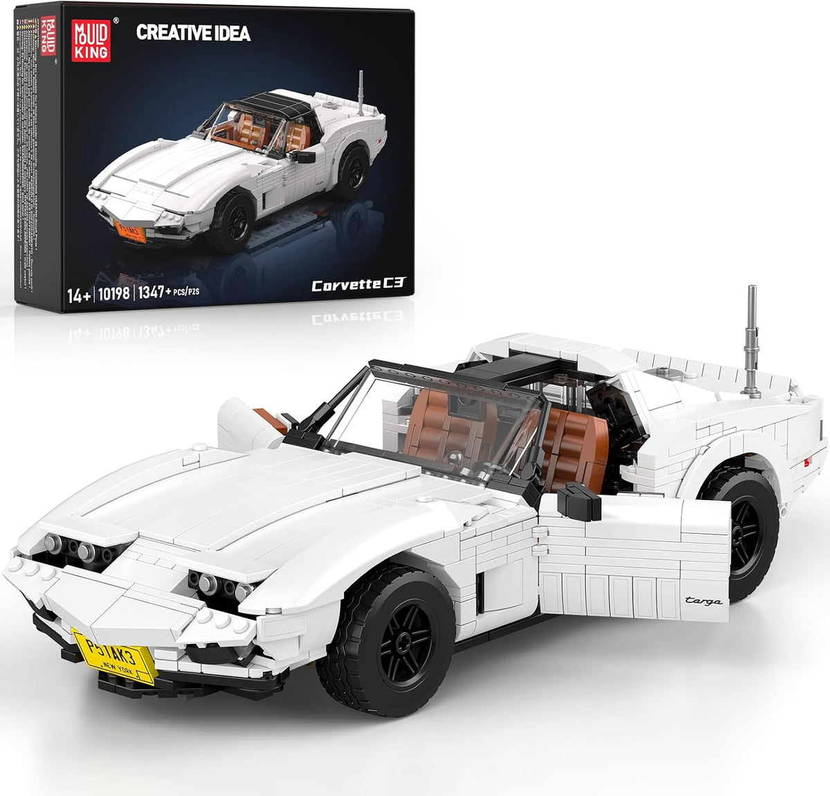 White brick-built 1:14 scale supercar model in side profile – view 2